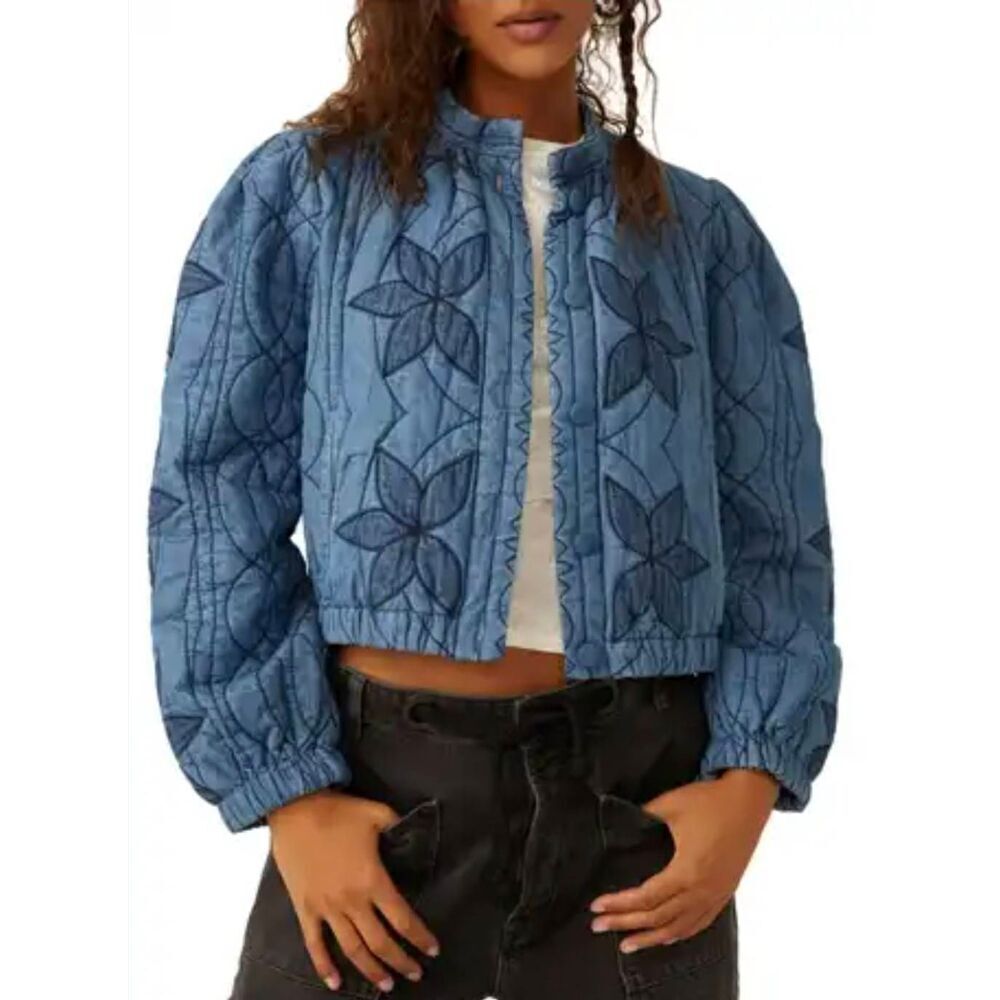Free People Quinn Quilted Denim Jacket Size S